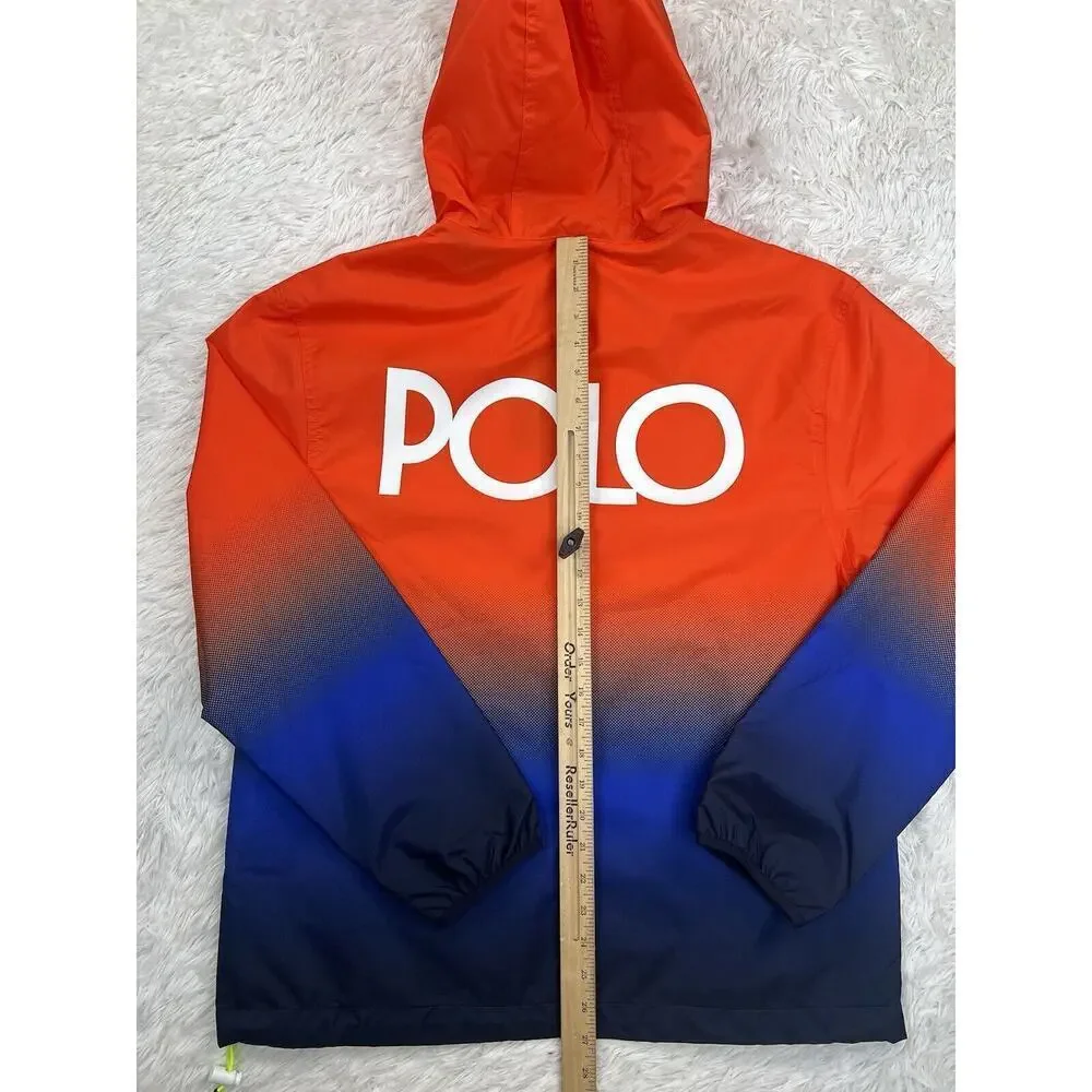 NWT Polo Ralph Lauren Orange Ombre Mens Waterproof Pullover Hoodie Jacket Size S